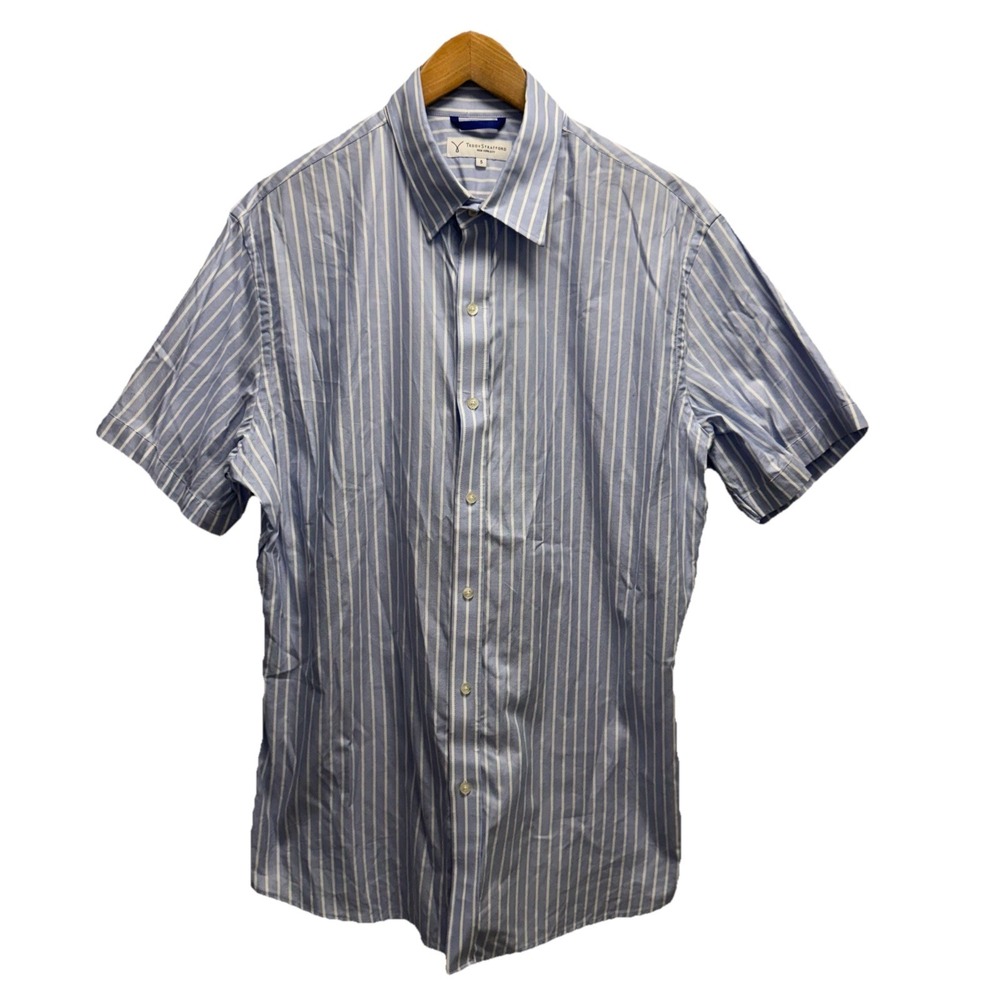 Teddy Stratford Men's Size 5 (XL) Blue/White‎ Striped Hidden Zipper Oxford Shirt